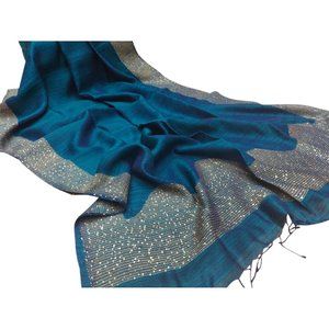 Handloom Cotton Silk Saree with Sequin Work - Teal